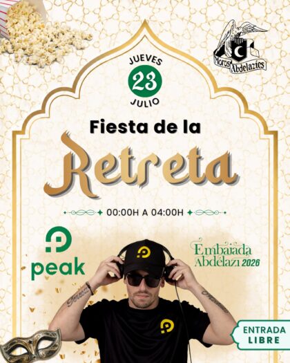 Orihuela, evento: Fiesta de la retreta con la sesión del dj Peak, por la comparsa Moros Abdelazíes, dentro de los actos de la Fiesta de la Reconquista y de Moros y Cristianos organizados por las comparsas cristianas y moras