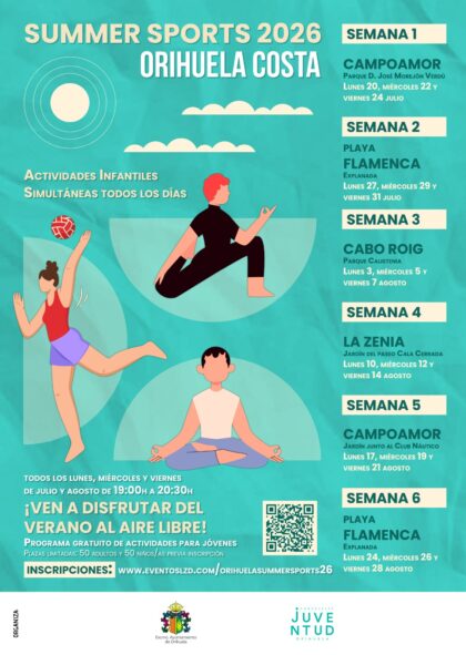 Orihuela Costa, evento: Inscripción para el II 'Summer Sport 2026' con actividades para adultos, jóvenes y niños, organizado por la Concejalía de Juventud