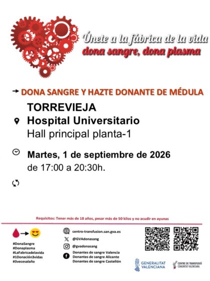 Torrevieja, evento: Donación de sangre y para hacerse donante de médula, organizada por el Centro de Transfusiones de la Comunidad Valenciana