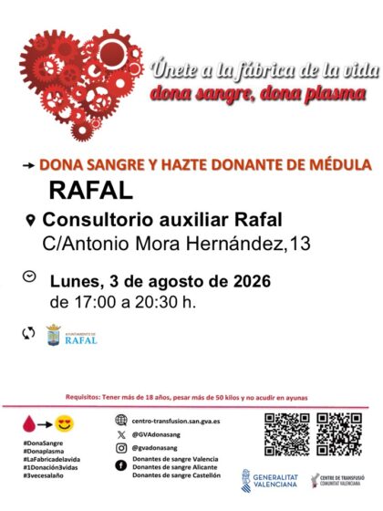 Rafal, evento: Donación de sangre y para hacerse donante de médula, organizada por el Centro de Transfusiones de la Comunidad Valenciana