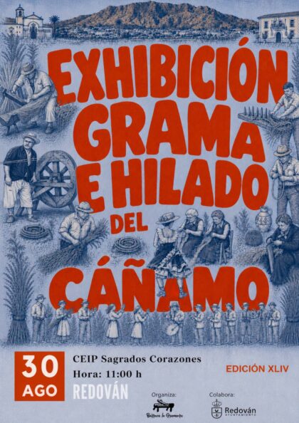 Redován, evento: XLIV Exhibición de Grama e Hilado del Cáñamo, a cargo de la barraca 'La Gramaera', dentro de los actos de las fiestas patronales en honor a la Virgen de la Salud y San Miguel