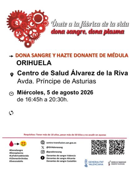 Orihuela, evento: Donación de sangre y para hacerse donante de médula, organizada por el Centro de Transfusiones de la Comunidad Valenciana