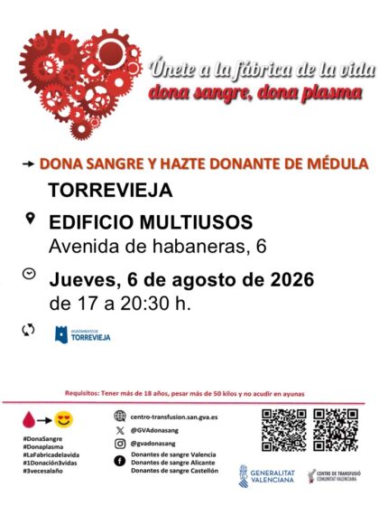 Torrevieja, evento: Donación de sangre y para hacerse donante de médula, organizada por el Centro de Transfusiones de la Comunidad Valenciana