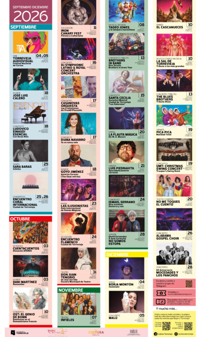 Cultura Torrevieja presenta la programación del último cuatrimestre de 2026 tras superar 78.000 espectadores en 2026