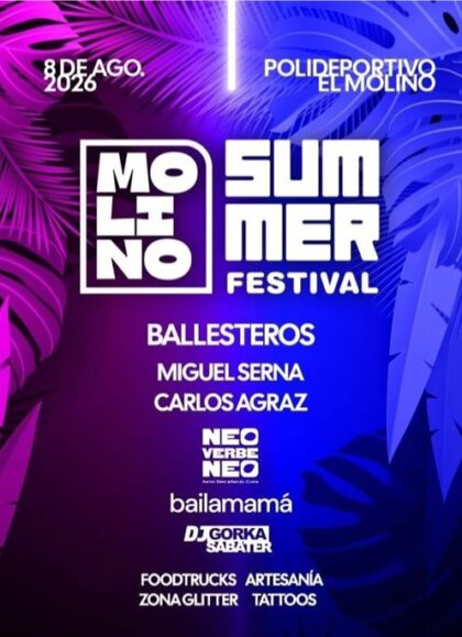 Bigastro, evento: 4º Festival de música 'Molino Summer Fest 2026' con media docena de djs, dentro de los actos de las fiestas patronales de San Joaquín 2026 organizados por el Ayuntamiento y la Comisión de Fiestas