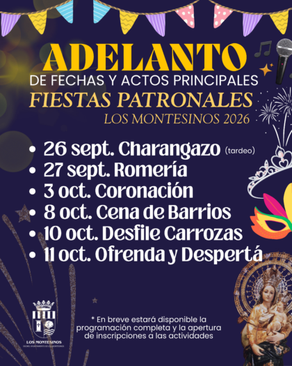 Los Montesinos da a conocer las fechas de los principales actos de sus Fiestas Patronales 2026