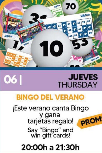 Orihuela Costa, evento: Actividad del 'Bingo del verano' para optar a tarjetas regalo y premios sorpresa, dentro de los actos de agosto del Centro Comercial Zenia Boulevard
