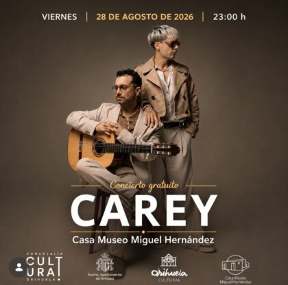 Orihuela, evento cultural: Concierto en acústico gratuito por el dúo oriolano 'Carey', dentro del programa 'Noches de verano en los museos de Orihuela' organizado por la Concejalía de Cultura
