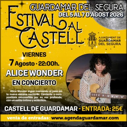 Guardamar del Segura, evento cultural: Concierto de la cantante y compositora española Alice Wonder en su gira 'Soulost' en el 'VI Estival al Castell', dentro de la agenda municipal de agosto del Ayuntamiento