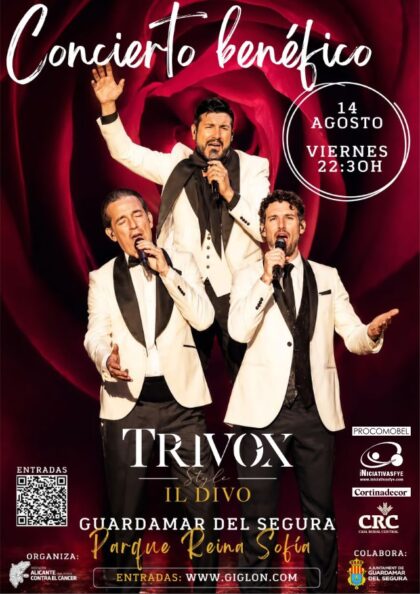 Guardamar del Segura, evento cultural: Concierto benéfico a favor de la asociación 'Alicante contra el cáncer' tributo a 'Il divo', a cargo del grupo 'Trivox', dentro de la agenda municipal de agosto del Ayuntamiento