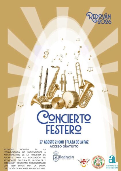 Redován, evento cultural: Concierto festero de la Unión Musical de Redován, dentro de los actos de las fiestas patronales en honor a la Virgen de la Salud y San Miguel