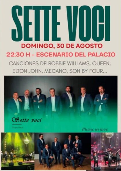 Jacarilla, evento cultural: Concierto del grupo 'Sette Voci' con selección de las mejores obras del pop, dentro de los actos de las fiestas patronales en honor a la Virgen de Belén