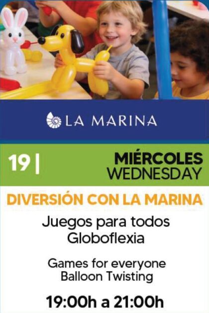 Orihuela Costa, evento: Actividades para toda la familia como juegos en la fuente y globoflexia, por 'La Marina resort', dentro de los actos de agosto del Centro Comercial Zenia Boulevard