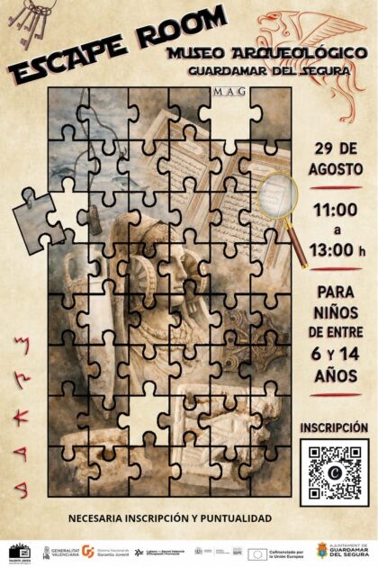 Guardamar del Segura, evento: Segundo turno para 'Escape room' 'El misterio del Museo de Guardamar' para edades entre 6 y 14 años, dentro de la agenda municipal de agosto del Ayuntamiento
