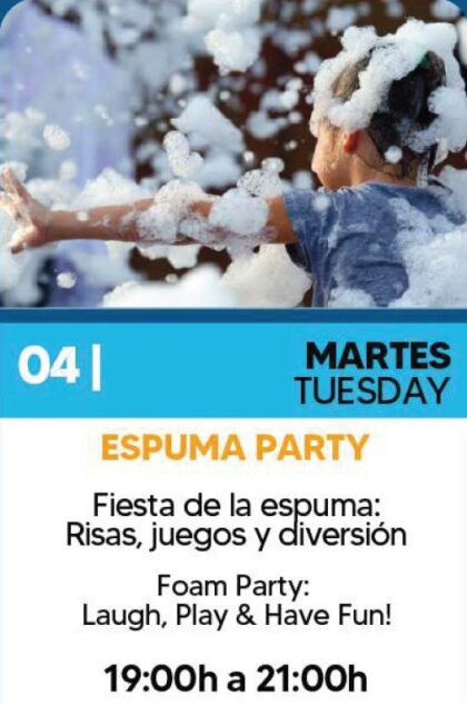 Orihuela Costa, evento: Fiesta de la espuma con juegos y música para los más pequeños, dentro de los actos de agosto del Centro Comercial Zenia Boulevard