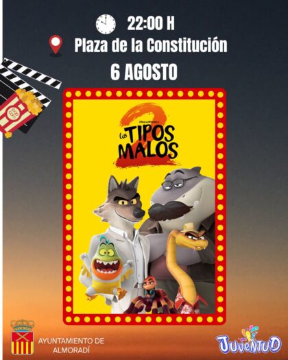 Almoradí, evento cultural: Sesión de cine con la película estadounidense de animación 'Los tipos malos 2' (2025), dentro del ciclo 'Cine de verano' organizado por la Concejalía de Juventud