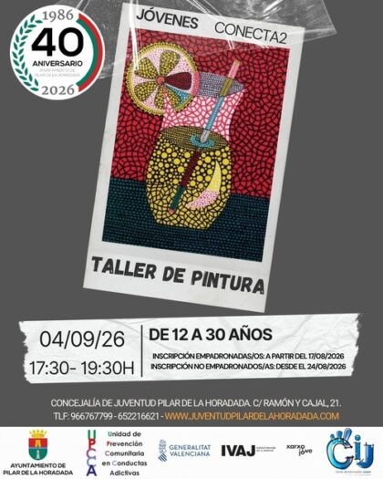 Pilar de la Horadada, evento: Taller de pintura para jóvenes de 12 a 30 años, dentro de las actividades del programa de ocio educativo 'Jóvenes Conecta2' organizadas por el Centro de Información Juvenil (CIJ)
