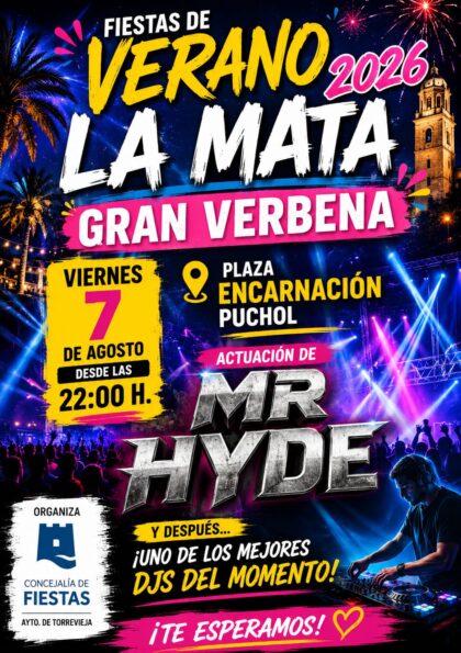 La Mata de Torrevieja, evento cultural: Gran verbena con la actuación del grupo 'Mr. Hyde', dentro de las fiestas de verano organizadas por la Concejalía de Fiestas