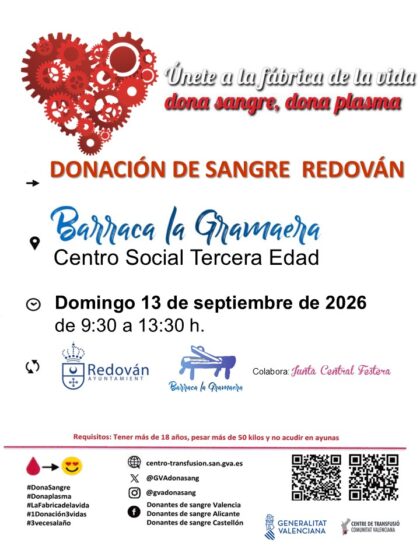 Barraca la Gramaera de Redován, evento: Donación de sangre, organizada por el Centro de Transfusiones de la Comunidad Valenciana