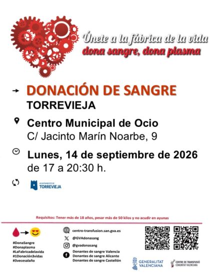 Torrevieja, evento: Donación de sangre, organizada por el Centro de Transfusiones de la Comunidad Valenciana