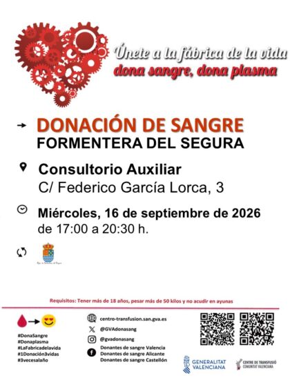 Formentera del Segura, evento: Donación de sangre, organizada por el Centro de Transfusiones de la Comunidad Valenciana