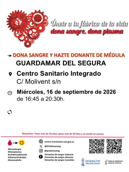 Guardamar del Segura, evento: Donación de sangre y para hacerse donante de médula, organizada por el Centro de Transfusiones de la Comunidad Valenciana