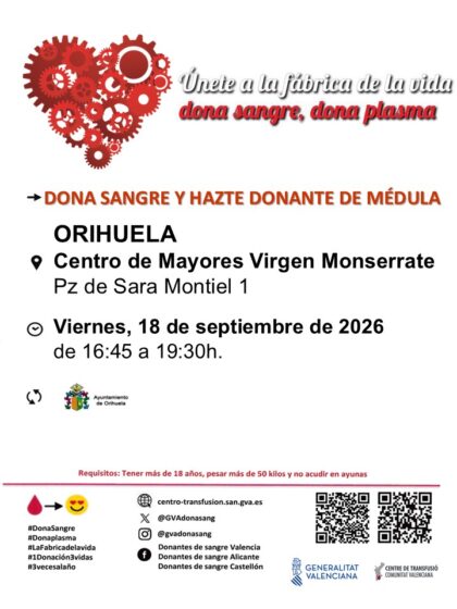 Orihuela, evento: Donación de sangre y para hacerse donante de médula, organizada por el Centro de Transfusiones de la Comunidad Valenciana