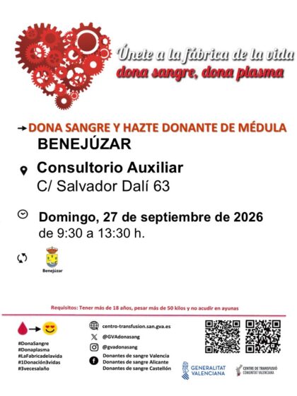 Benejúzar, evento: Donación de sangre y para hacerse donante de médula, organizada por el Centro de Transfusiones de la Comunidad Valenciana