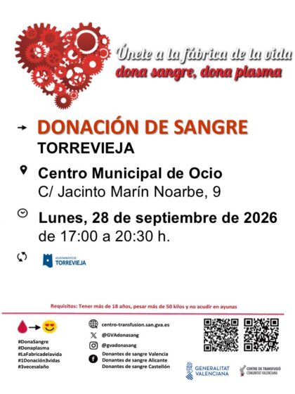 Torrevieja, evento: Donación de sangre, organizada por el Centro de Transfusiones de la Comunidad Valenciana