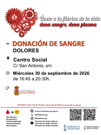 Dolores, evento: Donación de sangre, organizada por el Centro de Transfusiones de la Comunidad Valenciana