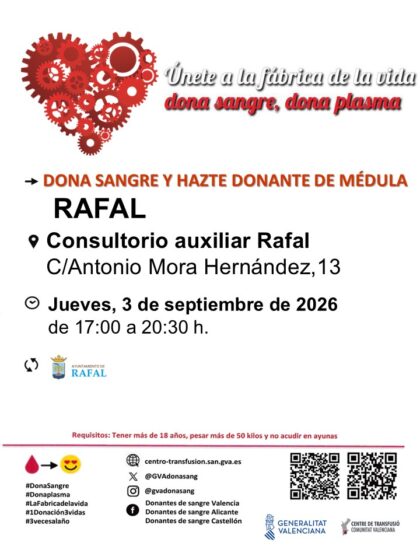 Rafal, evento: Donación de sangre y para hacerse donante de médula, organizada por el Centro de Transfusiones de la Comunidad Valenciana