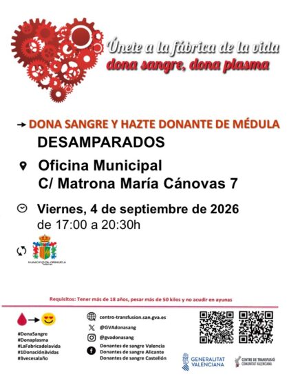 Desamparados de Orihuela, evento: Donación de sangre y para hacerse donante de médula, organizada por el Centro de Transfusiones de la Comunidad Valenciana