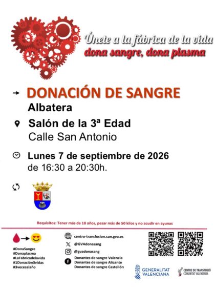 Albatera, evento: Donación de sangre, organizada por el Centro de Transfusiones de la Comunidad Valenciana