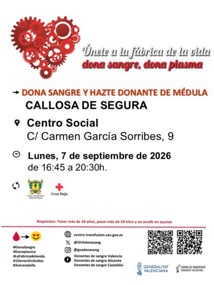 Callosa de Segura, evento: Donación de sangre y para hacerse donante de médula, organizada por el Centro de Transfusiones de la Comunidad Valenciana