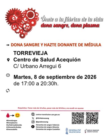 Torrevieja, evento: Donación de sangre y para hacerse donante de médula, organizada por el Centro de Transfusiones de la Comunidad Valenciana