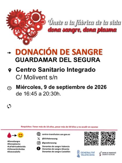 Guardamar del Segura, evento: Donación de sangre, organizada por el Centro de Transfusiones de la Comunidad Valenciana