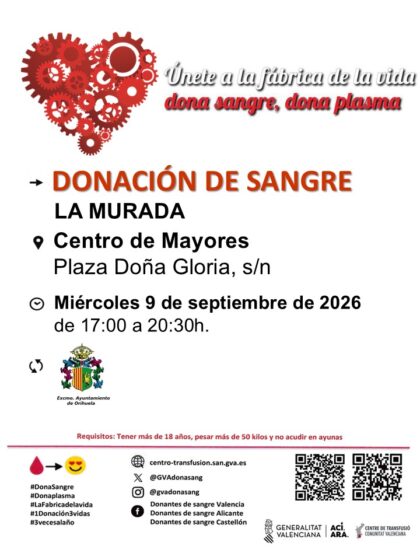 La Murada de Orihuela, evento: Donación de sangre, organizada por el Centro de Transfusiones de la Comunidad Valenciana