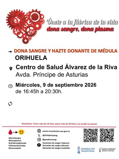 Orihuela, evento: Donación de sangre y para hacerse donante de médula, organizada por el Centro de Transfusiones de la Comunidad Valenciana
