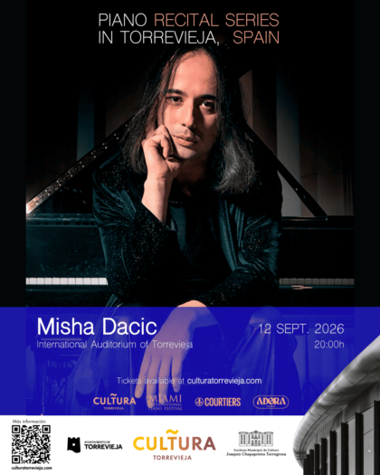 Torrevieja, evento cultural: Concierto inaugural del nuevo ciclo 'Piano Recital Series in Torrevieja' con la actuación del pianista serbio Misha Dacic, dentro de la programación cultural para el tercer cuatrimestre de 2026 organizada por la Concejalía de Cultura