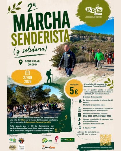 Benejúzar, evento: II Marcha Senderista y Solidaria a beneficio del programa de Autonomía Personal del Centro de Atención Temprana de ADIS, organizada por el Ayuntamiento y ADIS