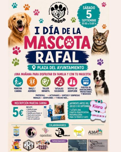 Rafal, evento: I Día de la Mascota con marcha canina y otras actividades, organizada por el Ayuntamiento y la Asociación Animalista de Rafal por el Derecho Animal (AARDA)