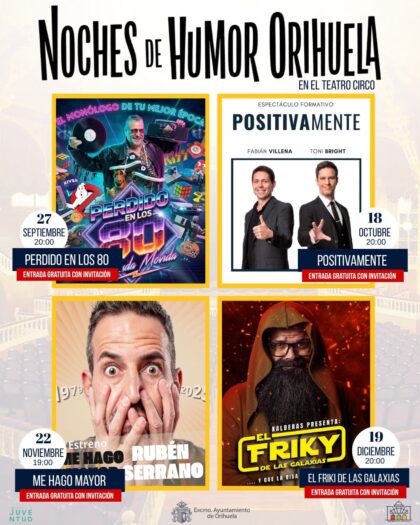 Orihuela, evento cultural: Espectáculo cómico gratuito 'Perdido en los 80: Menuda movida', por el monologuista Diego Sánchez, en el III ciclo 'Noches de humor', dentro de la programación del tercer cuatrimestre de 2026 del Teatro Circo 'Atanasio Die'