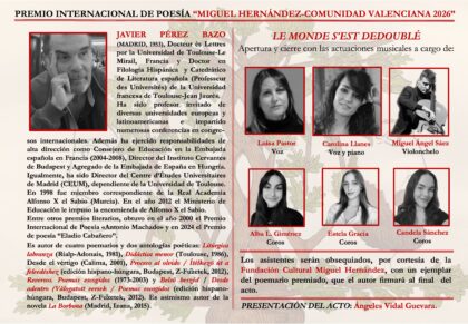 La Lonja acoge este sábado el acto de entrega del Premio Internacional de Poesía 'Miguel Hernández' 2026
