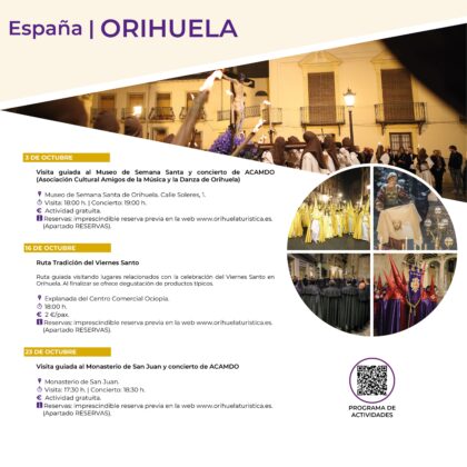 Orihuela participará en los V Días de la Red Europea para difundir el patrimonio y las tradiciones de Semana Santa y Pascua a través de una amplia programación cultural