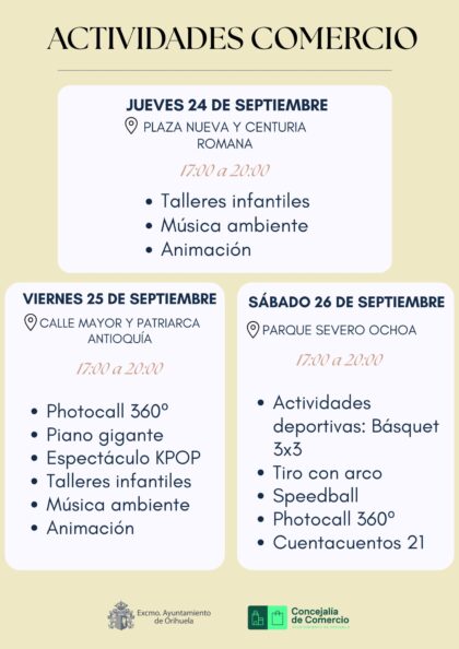 Orihuela, evento: Talleres infantiles, música ambiente y animación de calle, dentro de la programación especial de actividades gratuitas de dinamización comercial de la Concejalía de Comercio