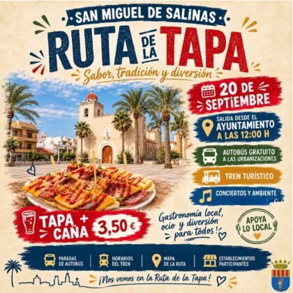 San Miguel de Salinas, evento: XVI Ruta de la Tapa para recorrer los 15 establecimientos participantes, dentro de los actos de las fiestas patronales en honor a San Miguel Arcángel