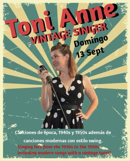 Benijófar, evento cultural: Actuación de música en directo por la cantante Toni Anne, dentro de los actos del encuentro artesanal solidario ‘BeniArte’ organizado por la asociación de ictus y daño cerebral ‘Stroke association’ y la asociación artístico artesanal ‘Cuevas de Rojales’