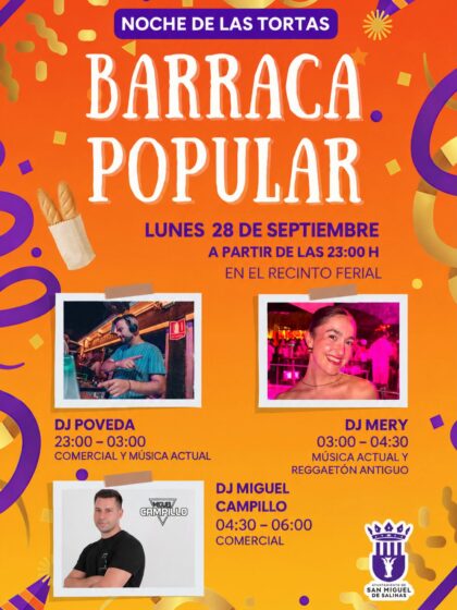 San Miguel de Salinas, evento cultural: Espectáculo de animación musical para todos los públicos a cargo de la banda 'Bocanegra', dentro de los actos de las fiestas patronales en honor a San Miguel Arcángel