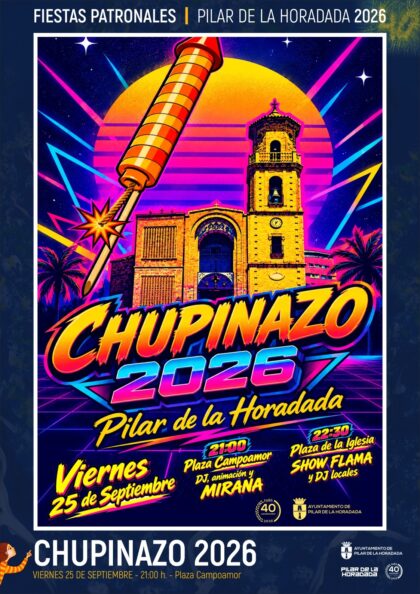 Pilar de la Horadada, evento: Chupinazo de inicio de las fiestas patronales con animación de dj y Mirana, dentro de los actos de las fiestas patronales de la Virgen del Pilar organizados por el Ayuntamiento