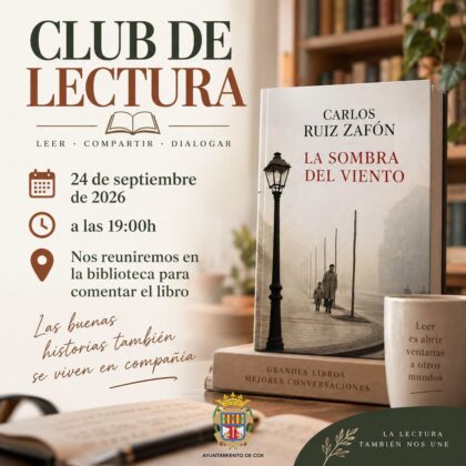 Cox, evento cultural: Encuentro del Club de Lectura para compartir la obra 'La sombra del viento', del escritor Carlos Ruiz Zafón, organizado por el Ayuntamiento